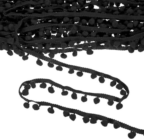 M METERXITY Pom Pom Ball Fringe Trim, 10 Yards 8mm Ball Fringe Trim Ribbon Sewing Accessory for Home Decoration/DIY Crafts/Curtain/Pillow [Schwarz]