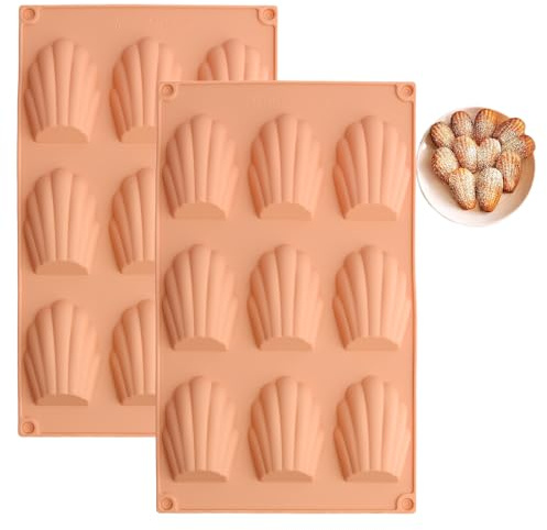 Meajore Madeleines Backform Silikon Backform für Madeleine 2 Stück (9 Hohlräume Bronze)
