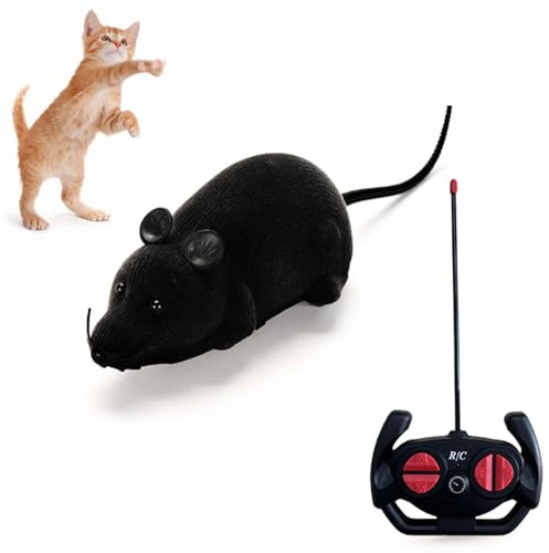 Remote Control Rat Mouse Cat Toy Realistic RC Fake Rat Mouse Toy Flocking Wireless Chasing Electronic Interactive Cat Toys Prank Joke Scary Trick Rats for Cats Pets Novelty Gift (Black)