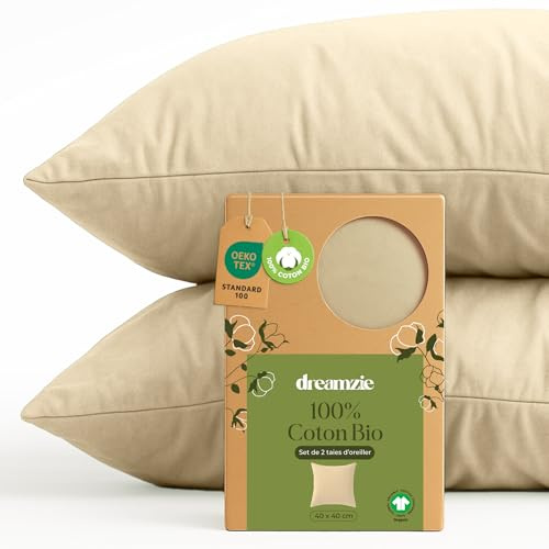 Dreamzie - 100% Bio-Baumwolle - Kissenbezug 40x40 cm Baumwolle - 2er Set - Beige - Kissenbezug mit Reißverschluss - Oeko-Tex