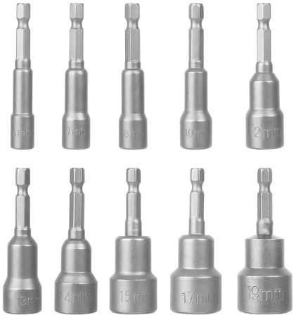 Anhoer 10er Set Magnete Sechskant Stecknuss 6-19mm Steckschlüssel Adapter 1/4 Zoll Sechskant Socket Nut Adapter Bit Set Anschrauben Schraubenschlüssel für Bohrer