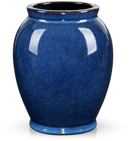 Hollyone Keramik Vase, Blaue Moderne Blumenvasen, Dekorative Vasen für Blumen, Glasierte Deko Vasen für Pampasgras, Bauernhaus, Wohnkultur, Tischdeko, Wohnzimmer, Schlafzimmer, Regal