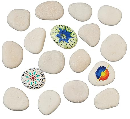 Relaxdays Pebbles for Painting, Flat Decorative Stones, Smooth, 3 kg Craft Rocks for Kids & Adults, 5–9 cm, Light Grey