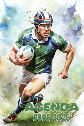 Agenda 2025-2026: Scolaire Rugby | Journalier (une page par jour) | Septembre à Juillet | 14,8 x 21 cm | Collège et Lycée et primaire | sport et ballon | garçon et fille.