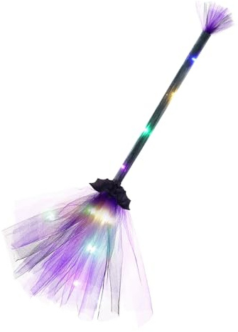 Pruojhw Scopa da strega per Halloween, con luce a LED, per bambini, scopa da strega, scopa volante, strega, gambo della scopa, per Halloween, accessori per costume da cosplay, accessori per giardino e