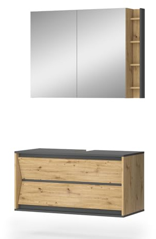 Vicco Badmöbel-Set Edelin, Anthrazit/Artisan, 100 cm | besteht aus Badspiegel und Waschbeckenunterschrank