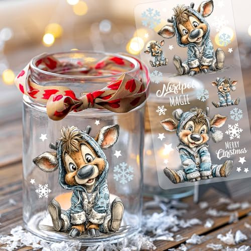 ilka parey Weihnachtssticker Rub on Sticker Weihnachtsmotive Rentiere Elche Weihnachten Wichtel süße Tiere - Rubons - Rub on DIY für Windlicht Teelicht- Din lang Bogen rb48