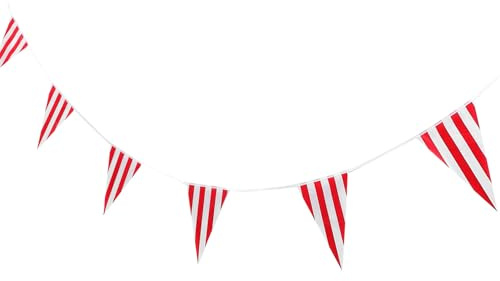 Parliky Karneval Party Wimpelkette Rot-weiß Gestreift Dreieckige Fahnen Lange Girlande Für Faschingsdekoration Hochzeit Geburtstagsfeier