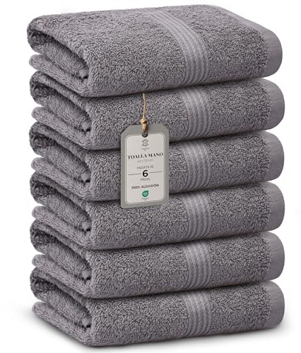 HomeBurg Luxe 6-Piece Towel Set – Soft & Absorbent Cotton, Quick-Drying, Easy Care, 40 x 70 cm, Stone Grey