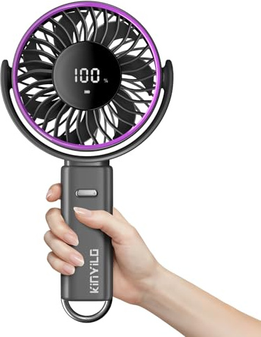 KinYiLO 6-Inch Large Handheld Fan, Ultra-Strong Airflow Portable Personal Fan, 6000mAh Battery Powered with 100 Speed, 5-30 Hours Working Time,135° Foldable for Travel,Camping,Outdoor,(gray vi)