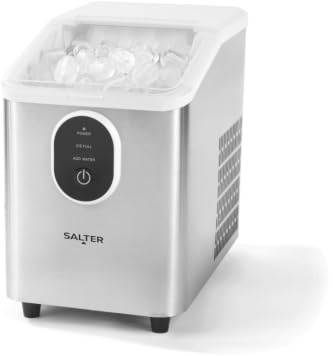 Salter Eiswürfelmaschine für die Arbeitsplatte, 8 Würfel in 8,5 Min. | 800-ml-Wassertank zum Nachfüllen, kein Wasseranschluss nötig, Edelstahl-Finish, platzsparendes Design, Eisschaufel, 120 W