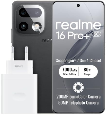 realme 16 Pro+ 5G Smartphone 8+256GB, Grey | Batería 7000mAh, Carga rápida 80W, Pantalla 6,8 pulgadas, 144Hz, Cámara 200MP, Qualcomm Snapdragon 7 Gen 4, IP69
