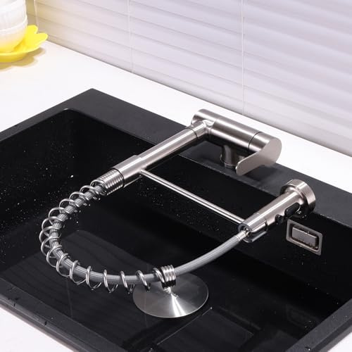 XJTNLB Robinet Cuisine Fenêtre Brossé Mitigeur Rabattable de Cuisine Inox avec Douchette 3 Modes Robinet à Ressort En Acier Inoxydable