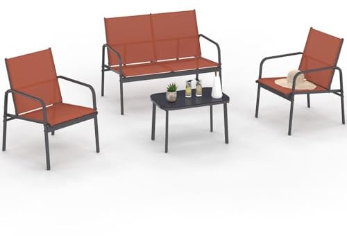 IDMarket - Niedrige Gartenmöbel TOLEDE 4-Sitzer mit Sofa, Sesseln und Tisch Terracotta