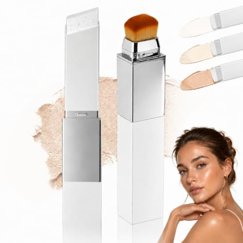 Fond de Teint 2-en-1 avec Pinceau Haute Couvrance Foncé | Stick Bâton Correcteur Crème Correctrice Coréenne Hydratante Légère Résistante à l'Eau et à la Sueur pour Tous Types de Peau