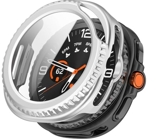 Techsuit für Samsung Galaxy Watch8 Classic Hülle und Displayschutz mit Gehärtetem Glas, HD Klarheit, Volle Abdeckung, Kratzschutz, Schlankes Design, Defense360 Pro, Silber