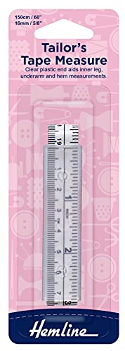 Hemline Metric/Imperial Analogical Tailors Tape Measure 150cm with 2 See Through Plastic End
