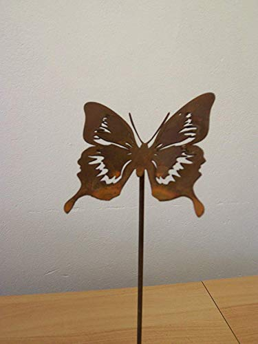 Rostikal | Blumenstecker Schmetterling aus Metall | Edelrost Falter auf Stab für Gartendekoration | 52 cm hoch