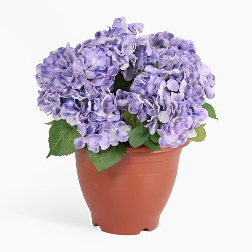 Blooming Artificial Outdoor Plant, UV and Water Resistant, Faux Decorative Flowers, Easy Care, Perfect for Gardens and Patios, Hydrangea Patio Planter, Purple, 55cm