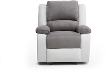 LOUNGITUDE - DETENTE - Fauteuil de relaxation - Manuel - Inclinaison réglable - En Simili/Microfibre - Gris/Blanc