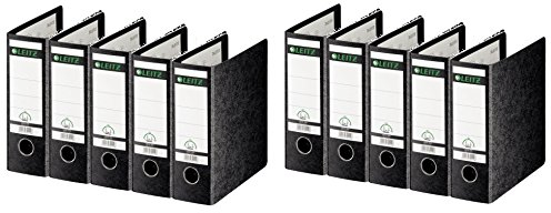 10er Sparpack Leitz 10750000 Qualitäts-Ordner (für Sonderformate, A5 hoch, 8 cm Rückenbreite, Hartpappe RC) schwarz (10)