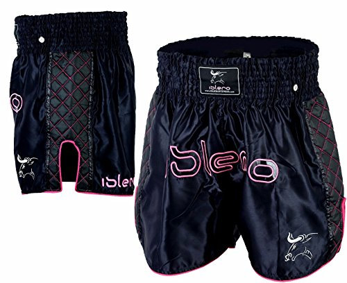 Islero Short pour Femme Rose Muay Thai de Combat MMA Kick Boxing Short pour Arts Martiaux UFC Cage de Combat Vêtements pour Femme, Noir, s