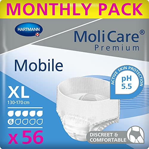 MoliCare Premium Mobile Einweg Pull Up Pants - Diskrete Anwendung für Damen und Herren mit Inkontinenz - 6 Tropfen - Größe XL - 56 Stück
