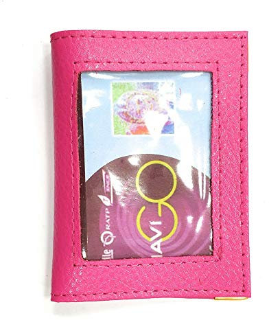 LOLUNA® Porte-Carte Simple 1 à 2 Carte Transparent Compact en Cuir Existe en Plusieurs Couleur pour Homme et Femme (Fuchsia)