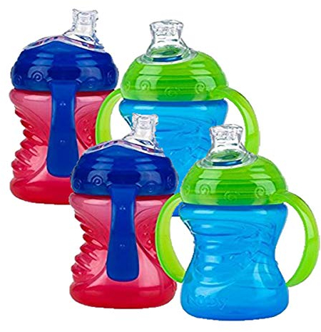 Nuby Two-Handle No-Spill Super Spout Grip N' Sip Cup, 4 Count (Red/Blue)