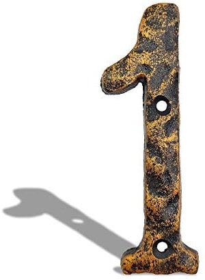 6 Inch House Address Numbers- Solid Cast Iron Metal Door Gate Number- Unique Hammer Appearance with Individual Irregular Handcraft Antique Brass Finish (Number 1)