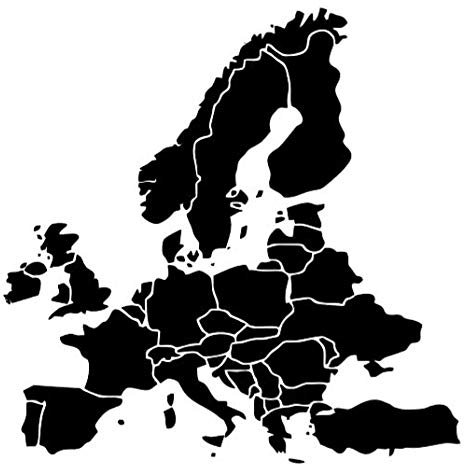 Adesivo da parete per caravan e camper, 30 x 30 cm, 40 x 40 cm, 50 x 50 cm, 60 x 60 cm, carta europea per roulotte (43/7) (nero lucido, 50 x 50 cm)