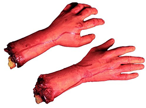 Petalum Halloween Horror Deko Blutige Körperteile Abgetrennt Realistisch Hand Finger Füße Abgehackt Erwachsene Kopf Lebensgroß (One Size, 2 HANDS)