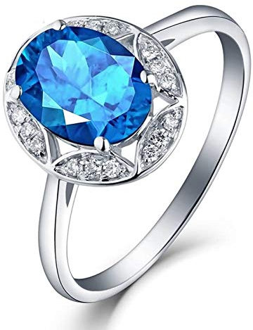 AMDXD 18Karat Weißgold Ringe für Damen, 1.33ct Topaz Hohl Oval Oval Form Solitärring Damenringe Silber Gr.63 (20.1)