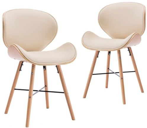 vidaXL Esszimmerstühle 2 STK., Esszimmerstuhl mit gepolsterter Sitzfläche Rückenlehne, Essstuhl Küchenstuhl Holzrahmen, Stuhl für Esszimmer Küche, Creme Kunstleder Bugholz