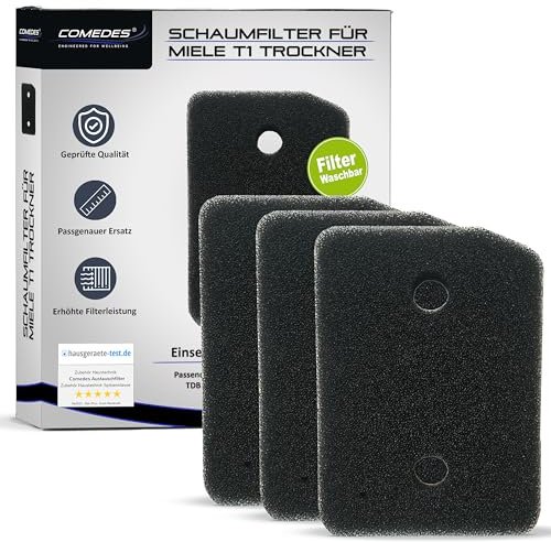 Comedes Filtro per lanugine Compatibile con Tutte Le asciugatrici a Pompa di Calore Miele T1 | può Essere Usato al Posto del Filtro Miele 9164761 (Set da 3)