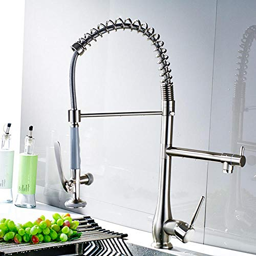 Linyuan Estilo de primavera Níquel cepillado Grifos de cocina Mezclador Spray doble Caño giratorio Grifo giratorio de agua fría y caliente Grifo mezclador