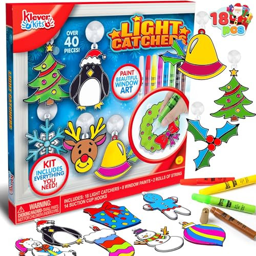 JOYIN Christmas 18 PCS Window Sun Catchers DIY Paint Art and Craft Kit, Make Your Own Window Clings for Christmas Holiday DEcorations,KIds Art Project