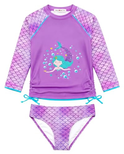 weVSwe Girls Swimming Costume 2-Piece Rash Guard Set UPF 50+ Sun Protection | UPF 50+ 2-piece girls swimming costume. OEKO-TEX certified, quick-dry, rash guard for beach and pool.