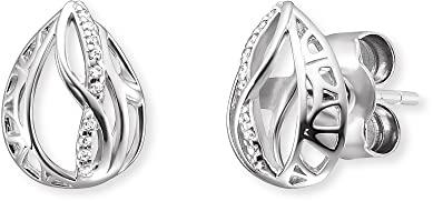 Engelsrufer Ohrringe Himmelsträne und Lebensblume aus Sterlingsilber mit Zirkonia, Durchmesser: 8,8mm, ERE-TEARLIFL-ZI
