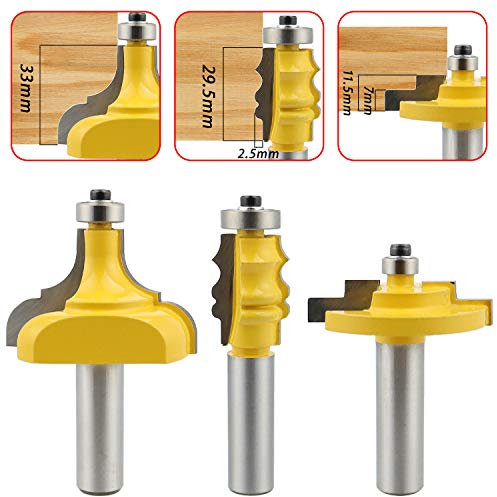 Delangke 30,5 cm Schaft Bilderrahmen Oberfräsen-Bit-Set Frässtifte und Nut Set Holzbearbeitung Holzformschneider Fräser Fräser-Set für Tür Tisch Schrank Regal Wand DIY (12-klassisch) - 3 Stück