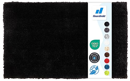 Floordirekt Badematte Sky - Badezimmerteppich - Weicher, dichter Hochflor - Rutschhemmend & Schnell trocknend - Geeignet für Fußbodenheizung - Eckig & Rund (50 x 60 cm, Schwarz)