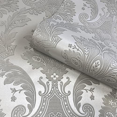 Belgravia Decor Amara Damask Silver Wallpaper GB7370 - Textured Italian Vinyl