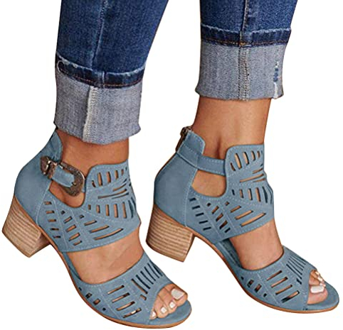 Onsoyours Sandales Compensees Femme Confortable Mules Été Sabots à Enfiler Plateforme Plates Chaussures Bride Cheville Vintage Pantoufles Vacances Heel A Bleu 40 EU