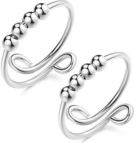 2 anelli di ansia con perline Fidget per ansia per le donne Fidget Spinner anelli di preoccupazione ansia per gli uomini, Corda,