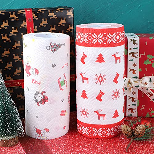 Papel de Navidad Impreso con patrón navideño,2 rollos de reno de Papá Noel,baño para el hogar baño cocina rollo de papel servilleta para Navidad,decoración navideña,decoración para fiestas