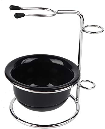 Support Blaireau, Ensemble de Rasage en Homme, Support de Rasage en Acier Inoxydable avec Bol de Savon Rasage Titulaire Barbe Rasage Savon Bol, Noir