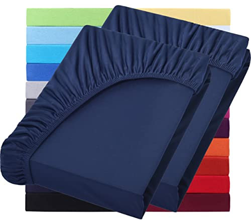 NatureMark 2er Pack Wasserbett & Boxspringbett Spannbettlaken 200 x 220 cm - 40 cm Steg - 200x220cm Spannbetttuch - 100% Baumwolle, Navy blau
