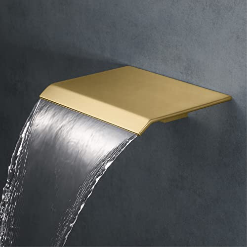 Waterfall Tub Spout, Soild Brass Bathtub Spout, 7.8 inch High Flow Bath Spout, Wall Mount Tub Filler Fixtures, Bathroom Sink Faucet,Brushed Gold