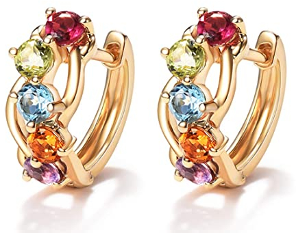 14 Karat Gelb Gold Creolen Ohrringe mit Natürlicher Edelstein Amethyst Peridot Topas Citrin Granat Huggies Ohrringe Geschenk für Damen Mädchen Durchmesser: 12 mm