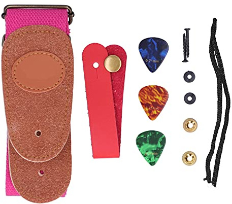 Gitarrengurt, Gitarrengurt-Installationssatz Gitarren-Picks Zelluloid-Picks für Anfänger für Kinder(Rosa)